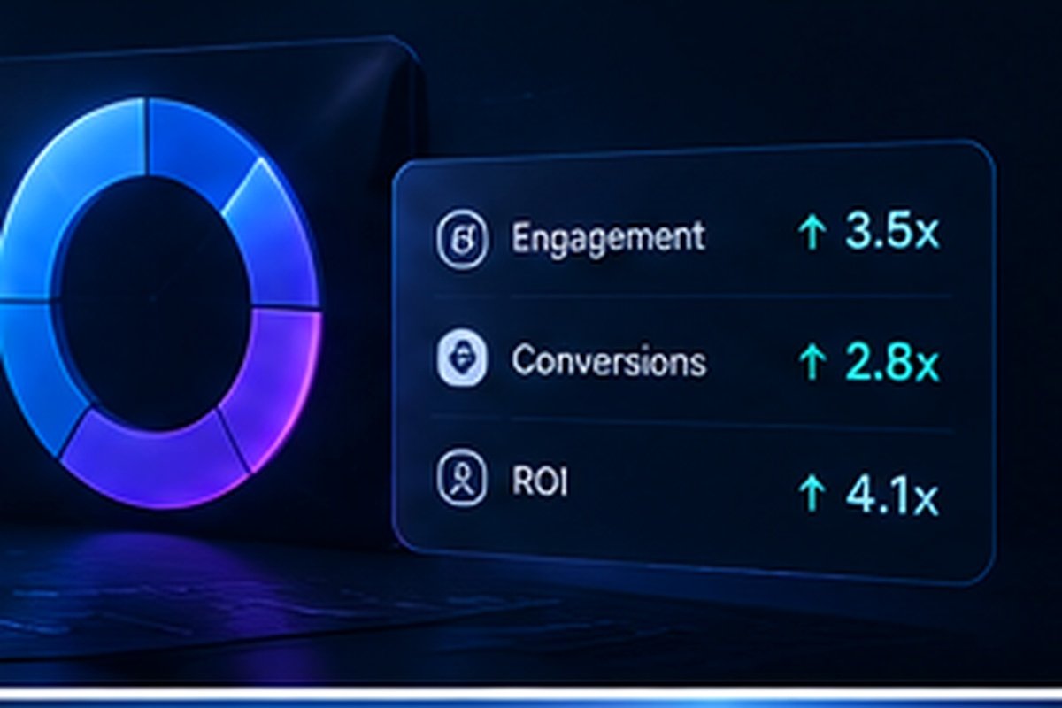 Donut chart beside engagement, conversion and ROI metrics