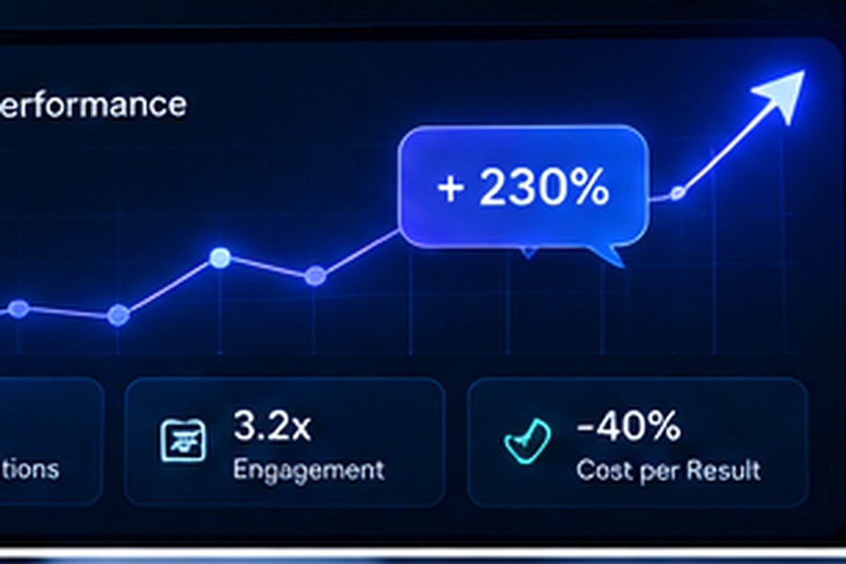 Upward performance chart with a plus 230 percent callout