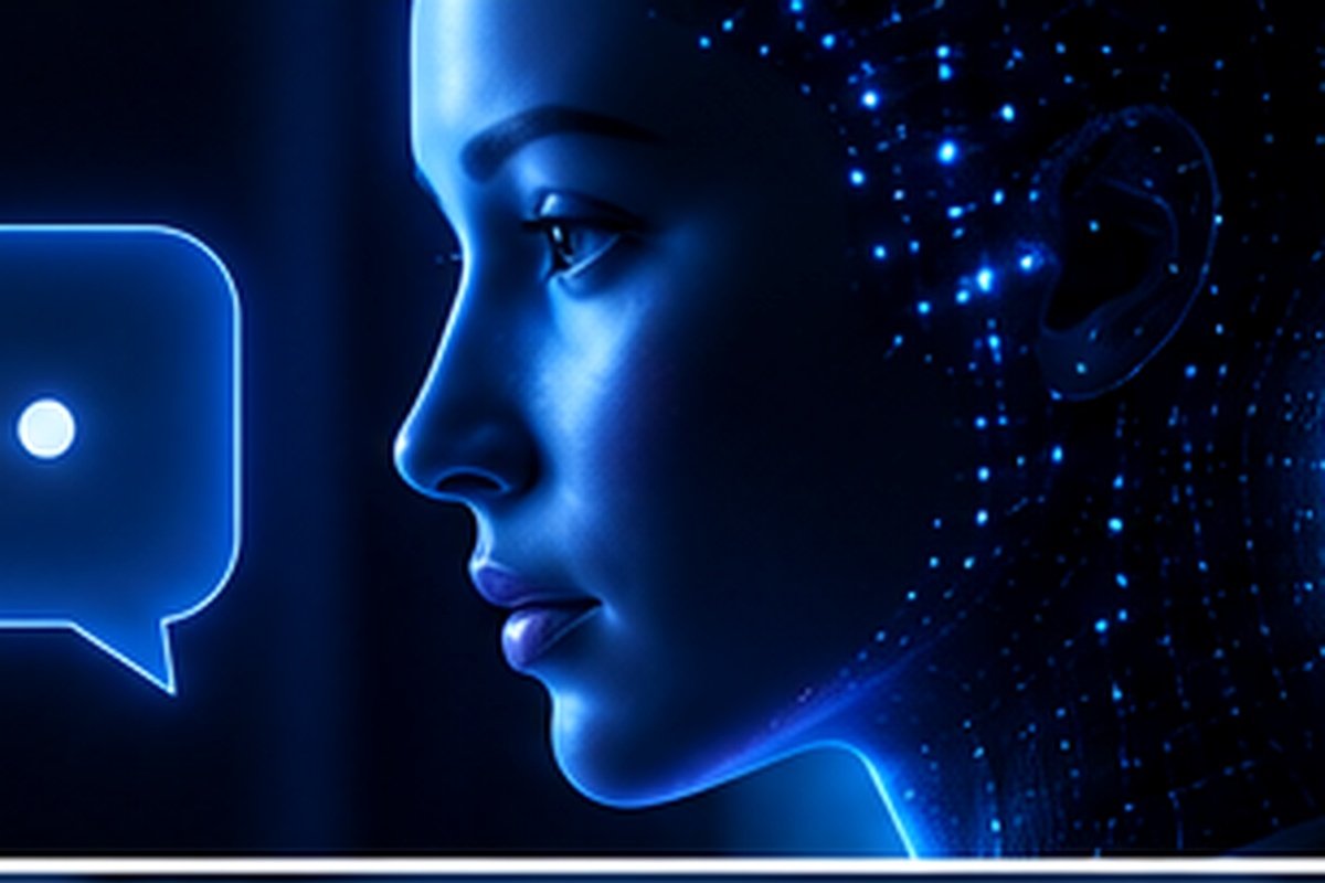 Illustration of a person talking to an AI assistant about growing their business
